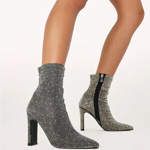 BRITTANY BLACK SATIN-RHINESTONE BOOTS SIZE 8